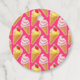 Etiquetas Para Recuerdos Patrón rosa de Kawaii con helado de fresa
