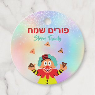 Etiquetas Para Recuerdos Payaso colorido Hamantaschen Happy Purim