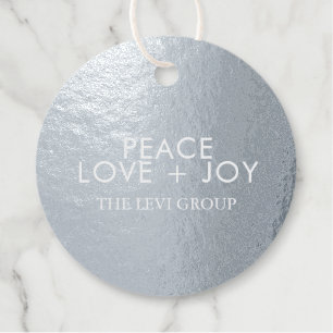 Etiquetas Para Recuerdos Paz Amor Alegría Elegante Círculo de Navidad Plata