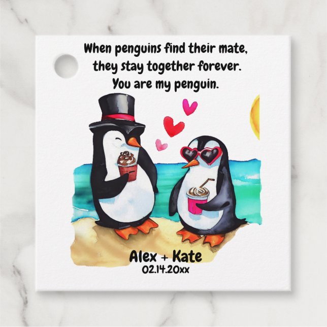 Etiquetas Para Recuerdos Penguin Valentines (Anverso)