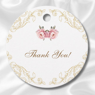 Etiquetas Para Recuerdos Peonía Rosa Vintage Floral Agradecimiento para Des