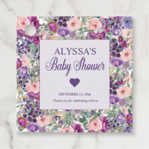 Etiquetas Para Recuerdos Pequeña niña morada rosa Floral Baby Shower
