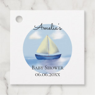 Etiquetas Para Recuerdos Pequeño Baby Shower de barco de vela azul