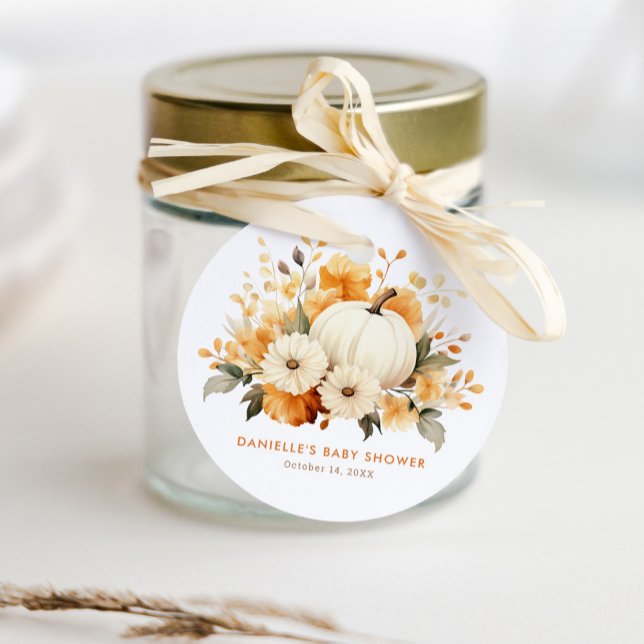Etiquetas Para Recuerdos Pequeño Pumpkin Floral Boho Botánico Baby Shower (Subido por el creador)