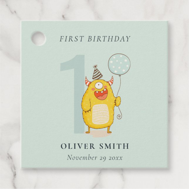 Etiquetas Para Recuerdos Pequeño y lindo monstruo de Aqua amarillo cualquie (Anverso)