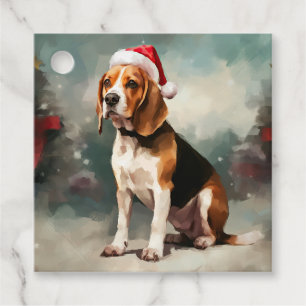 Etiquetas Para Recuerdos Perro Beagle en Navidad con Nieve