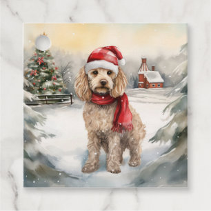 Etiquetas Para Recuerdos Perro Cockapoo en Navidades de nieve