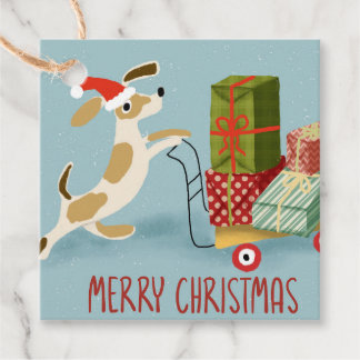 Etiquetas Para Recuerdos Perro entregando regalos navideños