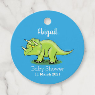 Etiquetas Para Recuerdos Personalizado de dinosaurios de triceratops verde 