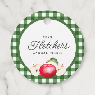 Etiquetas Para Recuerdos Personalizado de Manzanas Rojas y Gingham Verde