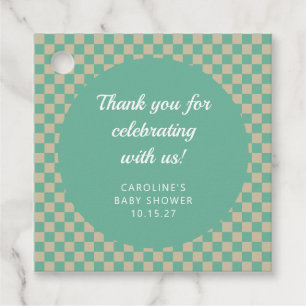 Etiquetas Para Recuerdos Personalizado Retro Checkerboard Mint Shower Graci