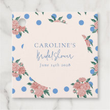 Personalizado Retro Peony Floral Blue Dots Bridal 