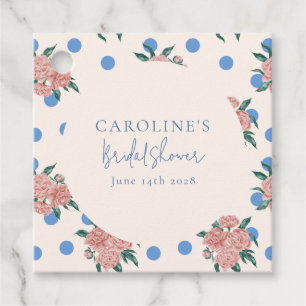 Etiquetas Para Recuerdos Personalizado Retro Peony Floral Blue Dots Bridal 