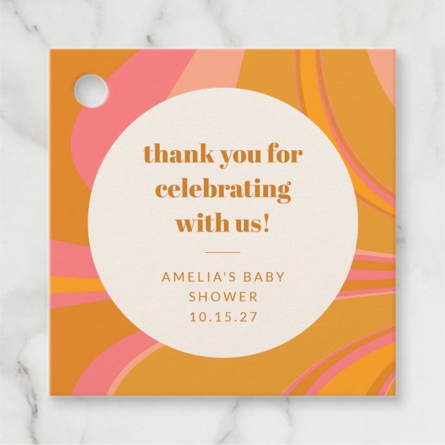 Etiquetas Para Recuerdos Personalizado Yellow Pink Marble Baby Shower Graci (Anverso)