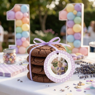 Etiquetas Para Recuerdos Personalized Purple Polka Dot Photo 1st Birthday 