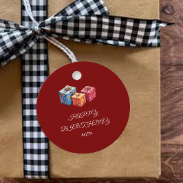 Etiquetas Para Recuerdos Personalized Red & White "Happy Birthday"Round