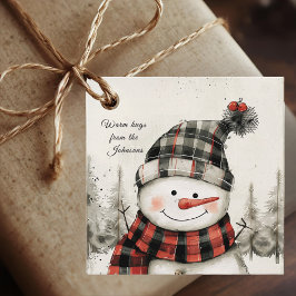 Etiquetas Para Recuerdos Personalized Snowman Plaid Christmas Favor Tags