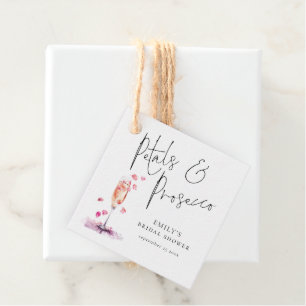Etiquetas Para Recuerdos Petales y Prosecco Elegante Script Ducha de novia