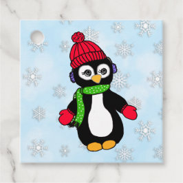 Etiquetas Para Recuerdos Pingüino de invierno y copos de nieve