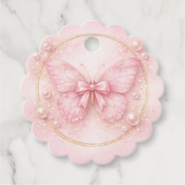Etiquetas Para Recuerdos Pink Butterfly 1st Birthday Thank You Scalloped 