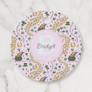 Etiquetas Para Recuerdos Pink Cute n' Curvy Shamrock Nombre Chica St Patron