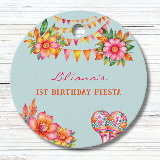 Etiquetas Para Recuerdos Pink Floral Blue Fiesta 1er cumpleaños Gracias