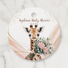 Etiquetas Para Recuerdos Pink Floral Girafa Safari Baby Shower