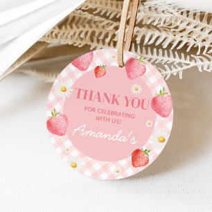 Etiquetas Para Recuerdos Pink Gingham Berry Primera Ronda de Fiesta de Cump