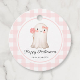 Etiquetas Para Recuerdos Pink Gingham Feliz Fantasma De Halloween