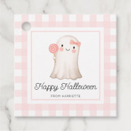 Etiquetas Para Recuerdos Pink Gingham Happy Halloween Cute Ghost Favags