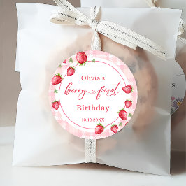 Etiquetas Para Recuerdos Pink Gingham Strawberry Birthday