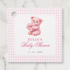 Etiquetas Para Recuerdos Pink Gingham Teddy Bear Neutral Baby Shower