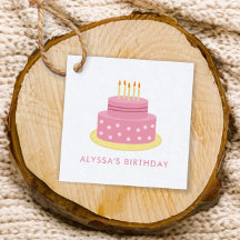 Pink Happy Birday Cake Gift Tag, Chica Cumpleaños