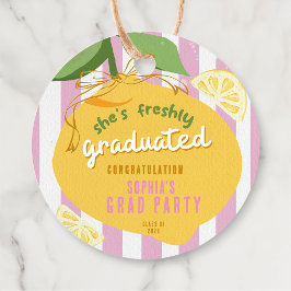Etiquetas Para Recuerdos Pink Stripes Lemons Yellow Bow Graduation