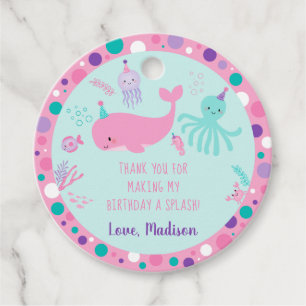 Etiquetas Para Recuerdos Pink Under the Sea Nautical Whale Cumpleaños