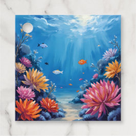 Etiquetas Para Recuerdos Pintura del Arrecife de Coral Bajo el Mar Océano