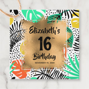 Etiquetas Para Recuerdos Plantas Tropicales Oro 16 cumpleaños personalizado