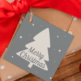 Etiquetas Para Recuerdos Plata con pino blanco y árbol de Navidad con copos