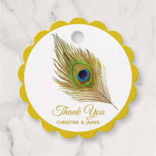 Etiquetas Para Recuerdos Pluma de pavo real dorada Gracias