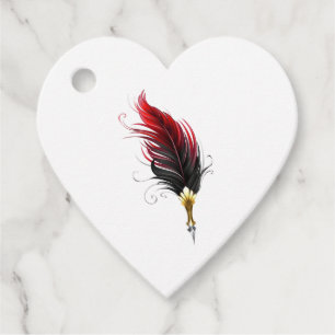 Etiquetas Para Recuerdos Pluma de plumas rojas con nido de oro