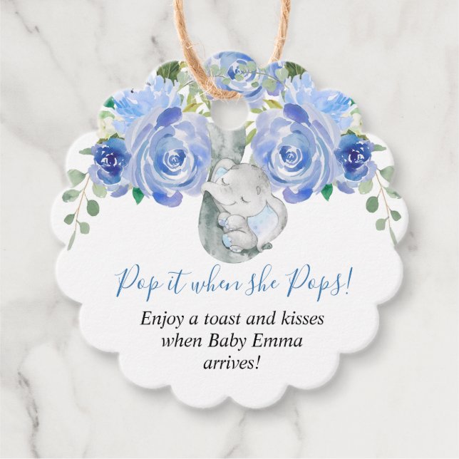 Etiquetas Para Recuerdos Póngalo cuando le da una ducha a un niño elefante (Anverso)