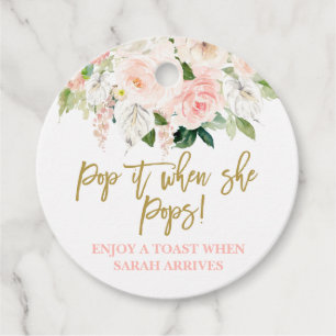 Etiquetas Para Recuerdos Pop it cuando ella sopla rosa y dorado floral