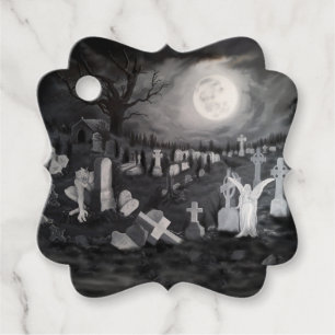 Etiquetas Para Recuerdos Por la noche en el cementerio - Ángel con el diabl