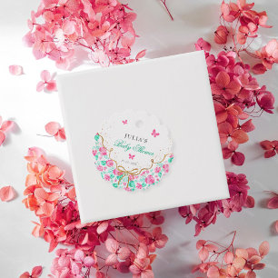 Etiquetas Para Recuerdos Precioso arcoiris dorado floral Rosa Pink para bab