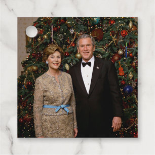 Etiquetas Para Recuerdos Presidente George Bush, Laura Navidades Casa Blanc