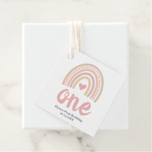 Etiquetas Para Recuerdos Primer cumpleaños del Chica Boho Rainbow Heart Cut