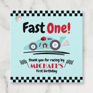 Etiquetas Para Recuerdos Primer cumpleaños Fast One Vintage Blue Race Car