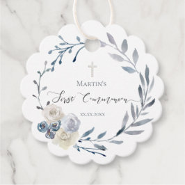 Etiquetas Para Recuerdos Primera comunión floral polvorienta corona azul