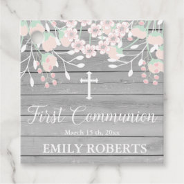 Etiquetas Para Recuerdos Primera comunión floral rubia de madera gris