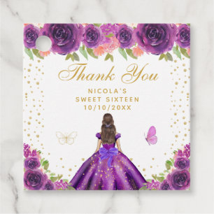 Etiquetas Para Recuerdos Princesa de cabello castaño con flores púrpuras Du